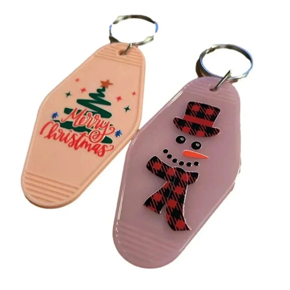 Holiday Key Tags, ChristmasTree, Merry Christmas, Snowman, Scarf (Set of 2) - Picture 1 of 8